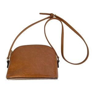 Light Brown Croc Embossed Faux Leather Crossbody Purse Bag